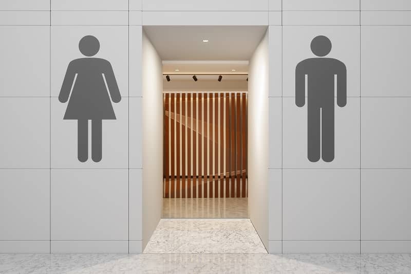 Public Restroom Entrance With Male And Female Symbol Hanging On The Wall-cm