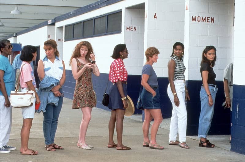 Women in line for the restroom-cm