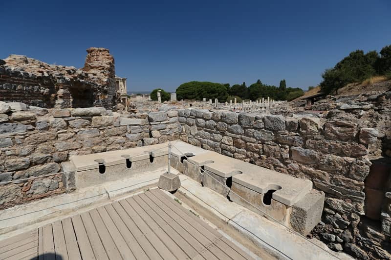 Public Toilets of Ephesus Ancient City, Izmir City, Turkey-cm